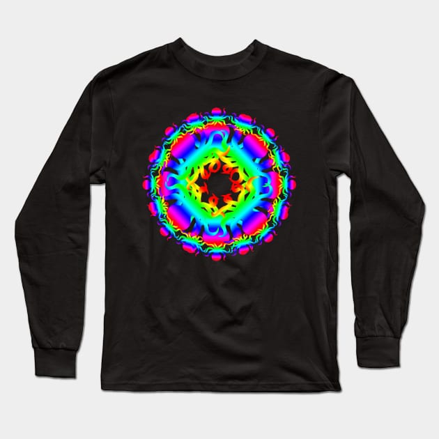 Rainbow Octopus Mandala Long Sleeve T-Shirt by Not Meow Designs 